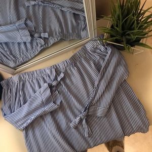 Off the shoulder blue stripped top